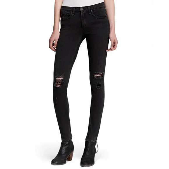 Rag & Bone Soft Black Skinny Rock with Holes Jeans Size 25 - Picture 1 of 12